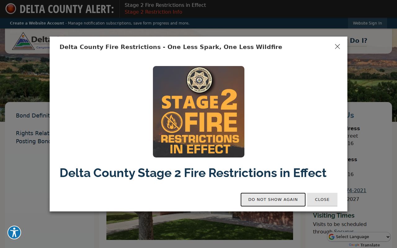 Delta County Detention Facility bond information page