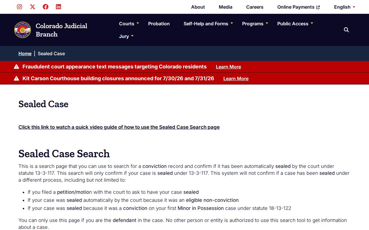 Colorado automatic sealed case confirmation form for a defendant