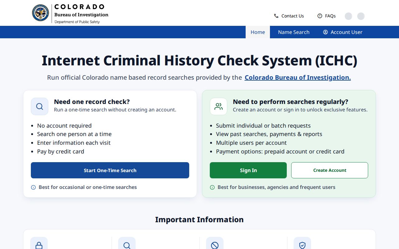 Colorado CBI ICHC name and date of birth criminal history search