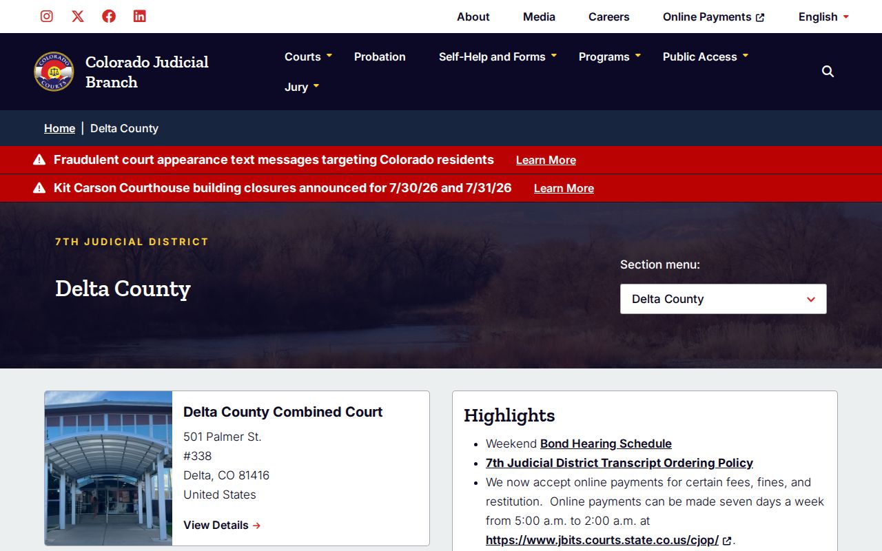 Official Delta Combined Court information page