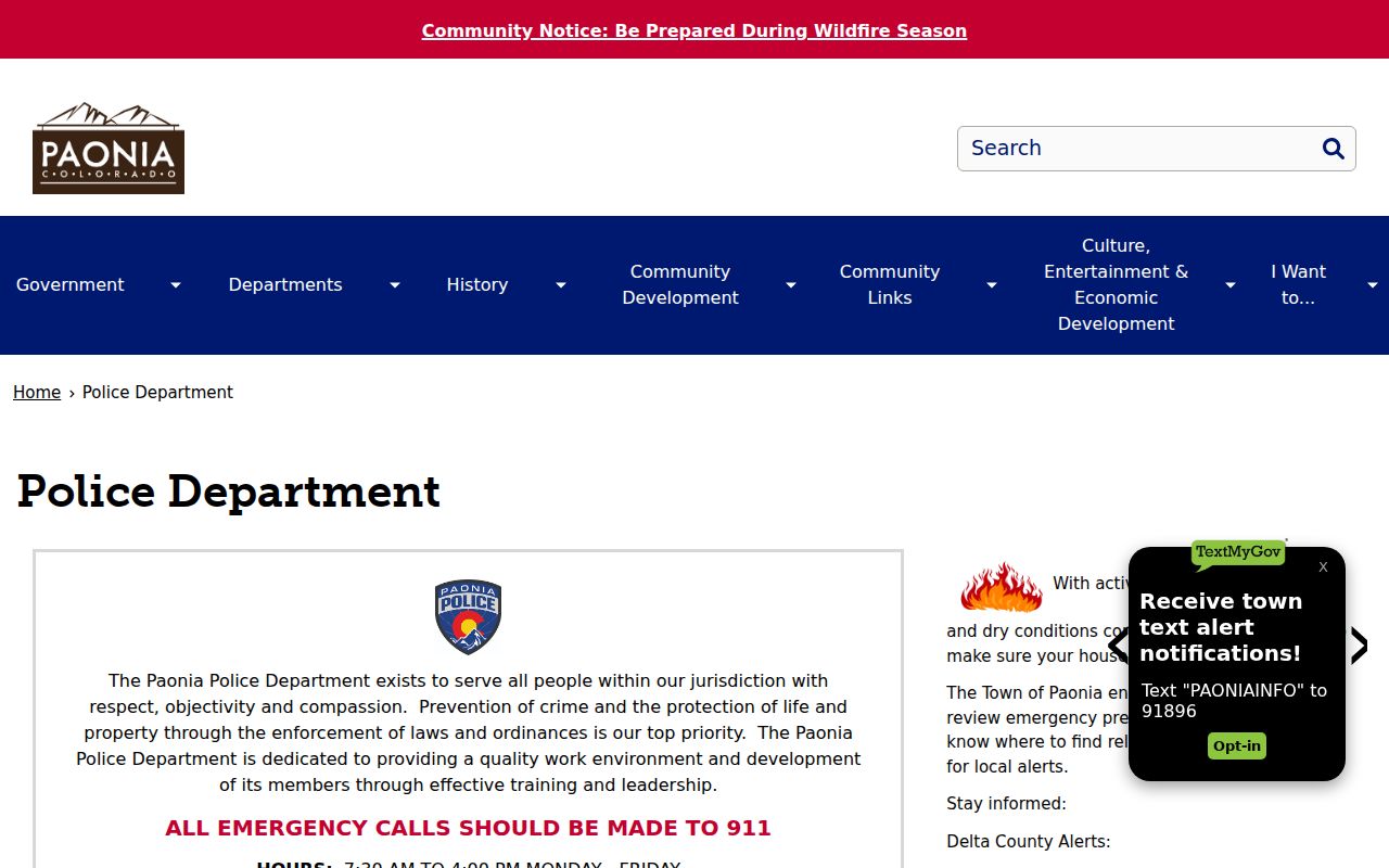 Official Paonia Police Department records page